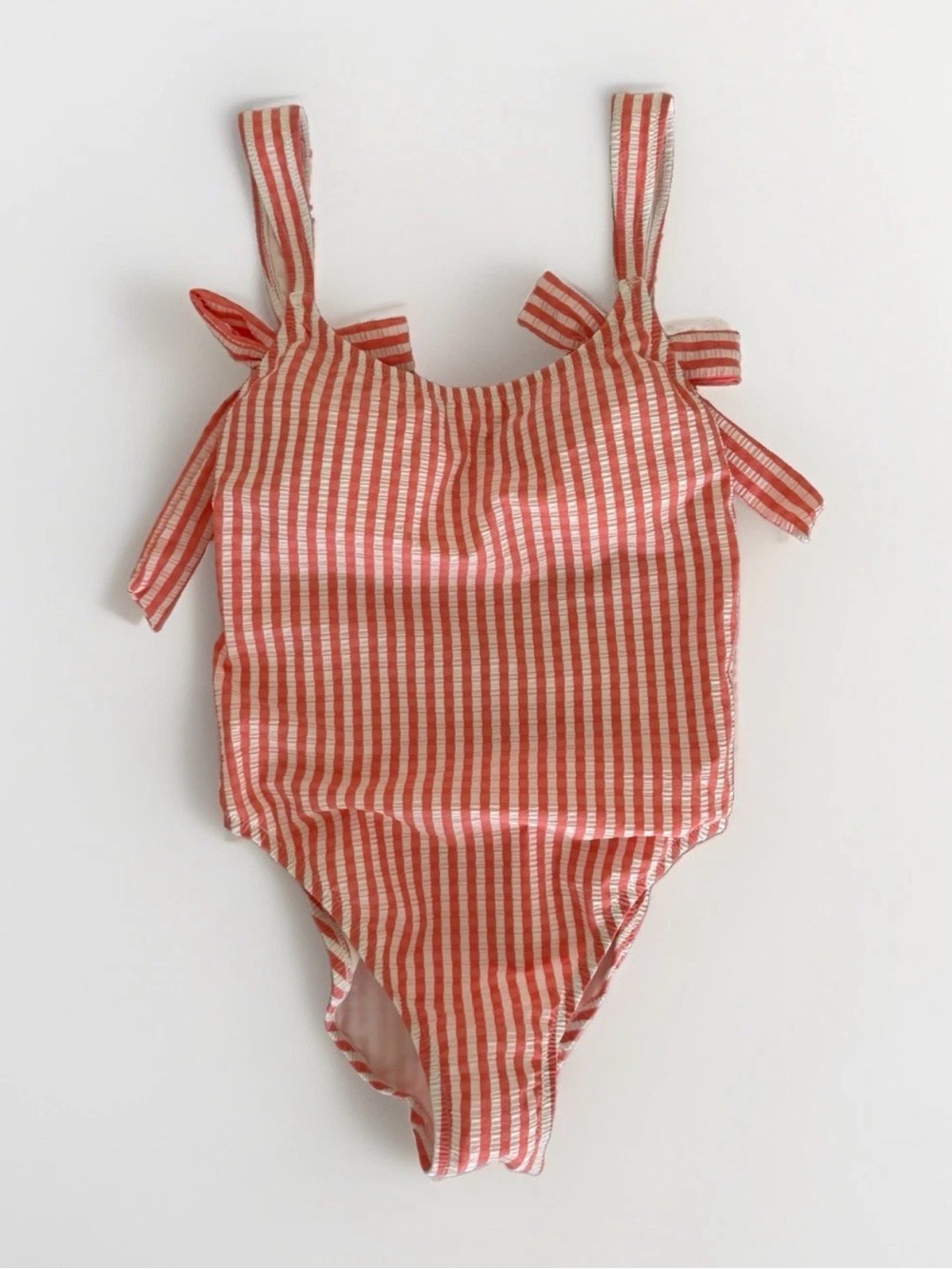NWT J.Crew Tie-Shoulder Seersucker One-Piece Swimsuit Women’s Coral & White Sz 2
